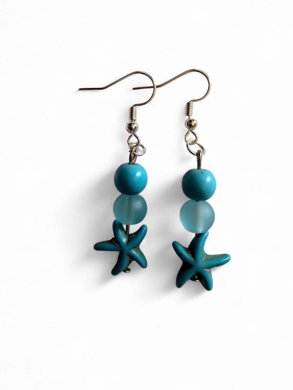 Handmade Turquoise Beaded Starfish Earrings Boho Beach